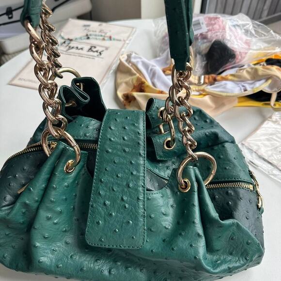 Isabella Adams Green and Gold Ostrich Print Bag - Picture 2 of 8